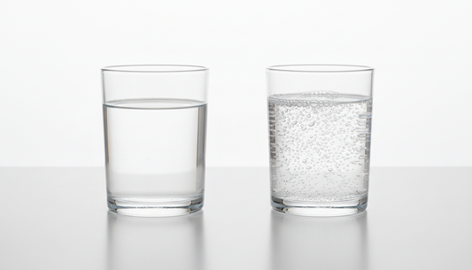 deux verres eau plate vs eau hydrogénée comparaison micro-bulles H2