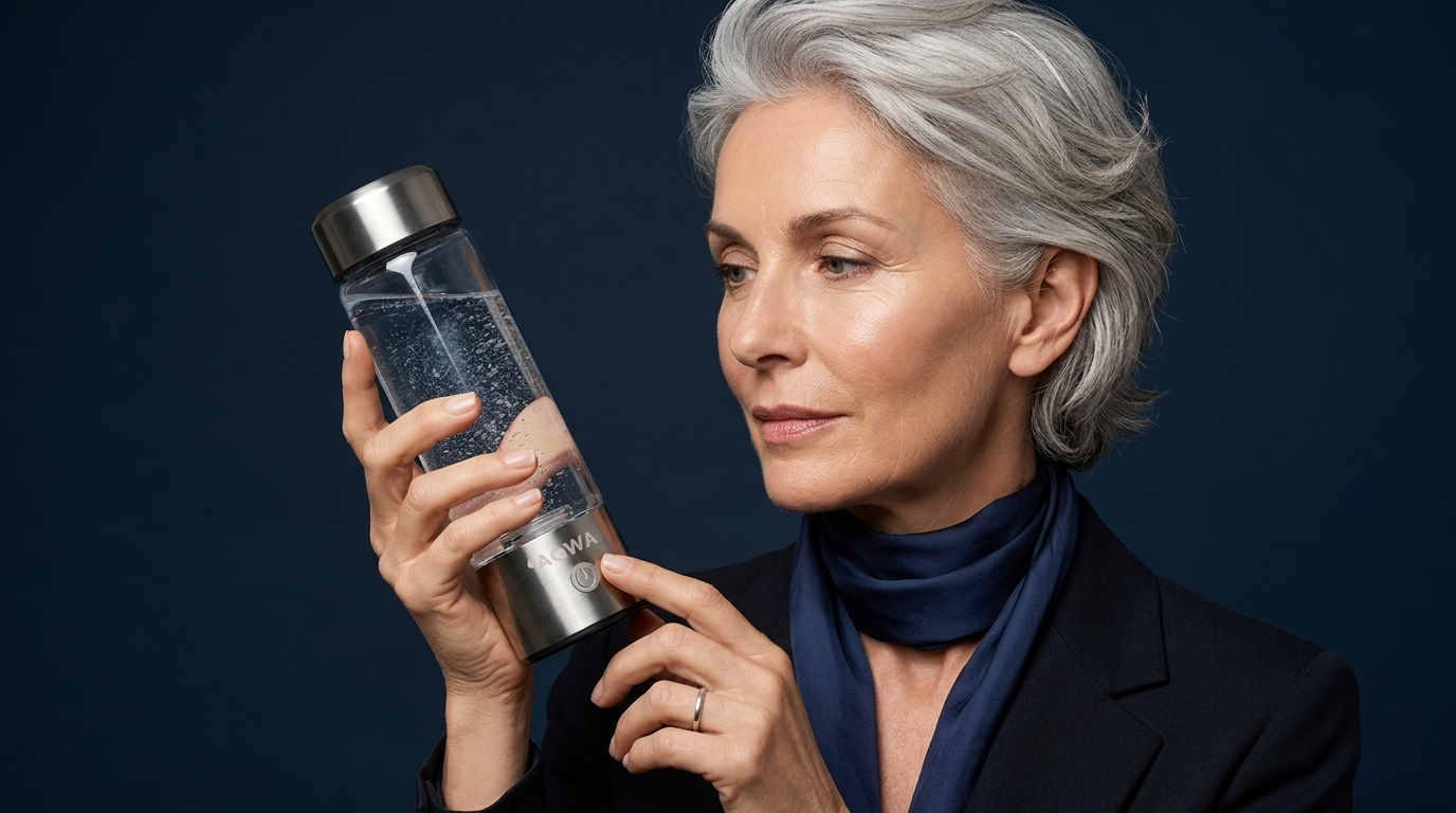 femme 55 ans découverte gourde eau hydrogénée guide débutant