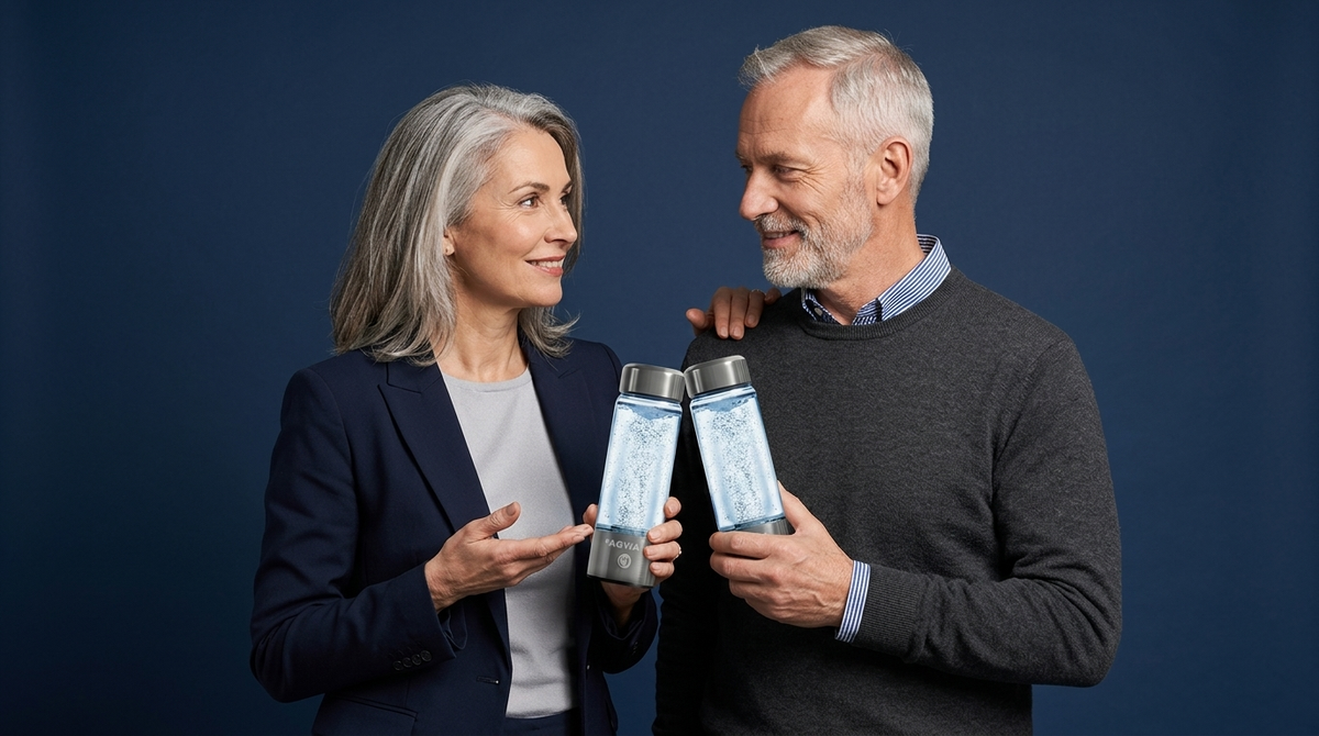 couple 55 ans comparant gourdes eau hydrogénée comparatif 2026