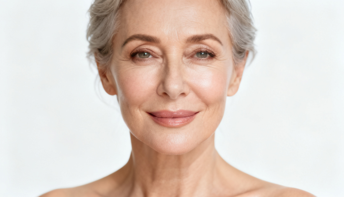 femme 55 ans peau lumineuse hydratée teint eau hydrogénée anti-âge
